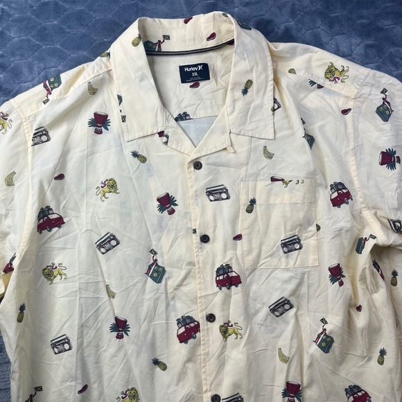 Hurley Other - Hurley Button Up Shirt Mens XXL Yellow Reggae Lion Pineapple BV1563